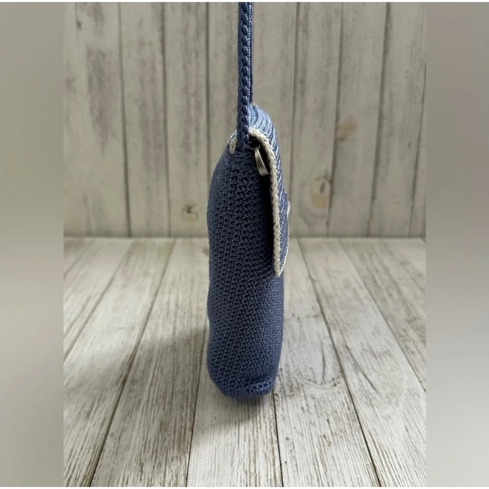The Sak Iris Crochet Smartphone‎ Crossbody Bag Denim Blue Mini Flap Purse